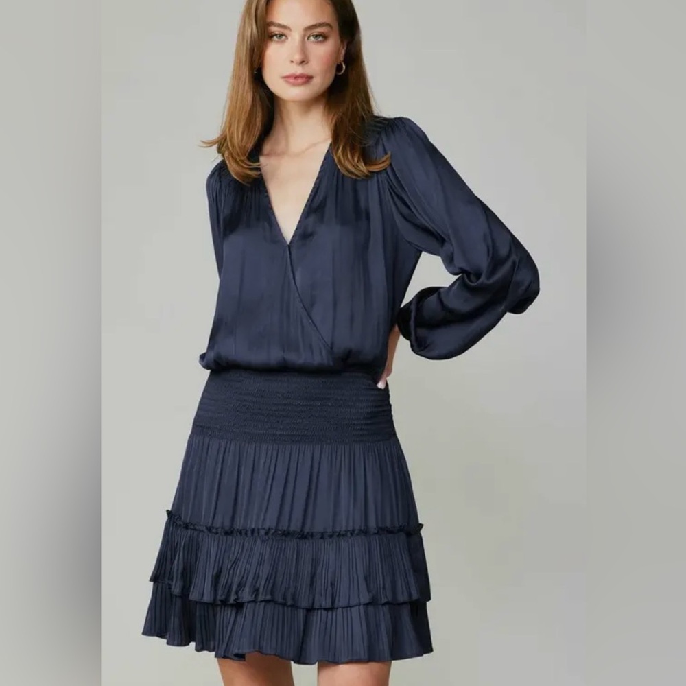 Current Air - Navy Satin Tiered Mini Dressy Dress - Picture 3 of 16